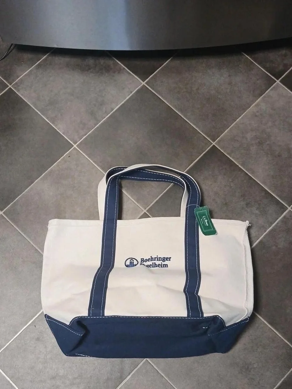 L.L. Bean White and Navy Canvas Duffel Boat & Tote